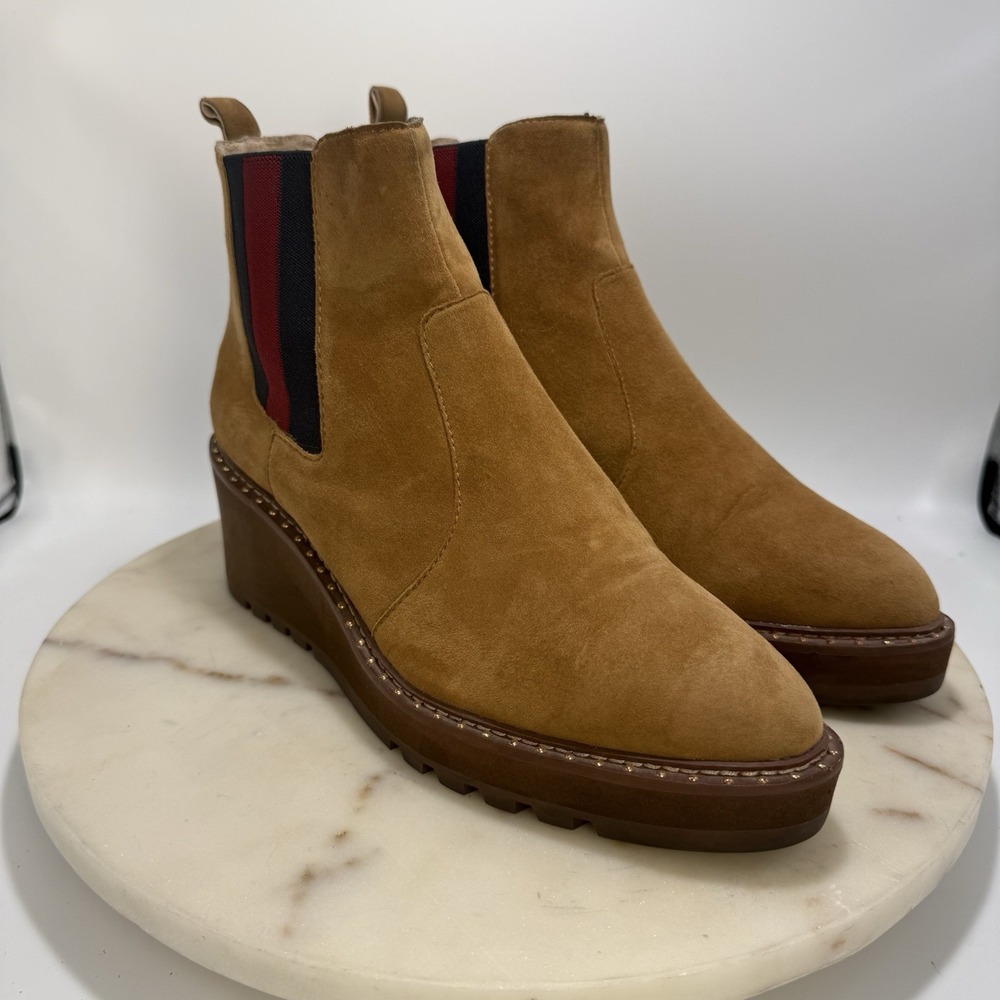 Cecelia NY Gemma Wedge Boots 9 M Tan Suede Anthropologie Boho